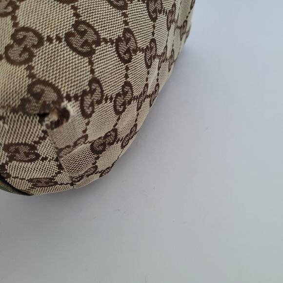 Gucci Logo Vintage Pouch Bag Clutch Zip Small Canvas Leather Beige Green Fair - Picture 11 of 11